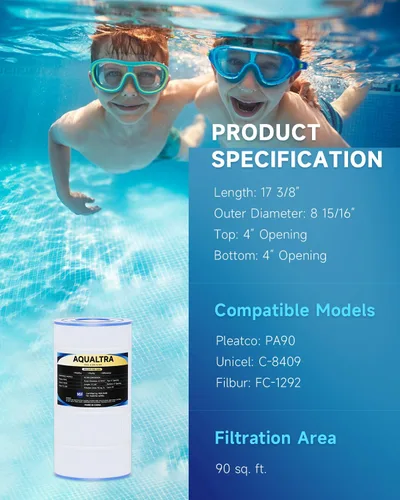 Miniatura 3 de AQUALTRA Filtro de piscina compatible con PA90, C900, C-8409, CX900RE, FC-1292, filtro de piscina de 90 pies cuadrados, 17 3/8 pulgadas x 8 15/16