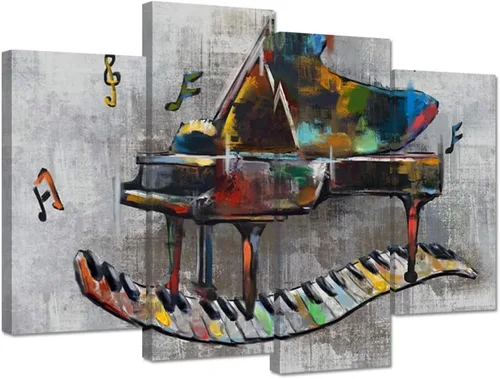 Zlove Arte de pared con música de piano vintage, decoración de pared con notas musicales, grandes pósteres de piano para dormitorio, aula,