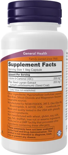 Miniatura 2 de NOW Foods Suplementos, Indole-3-Carbinol 200 mg con extracto de linaza de lignano, 60 cápsulas vegetales