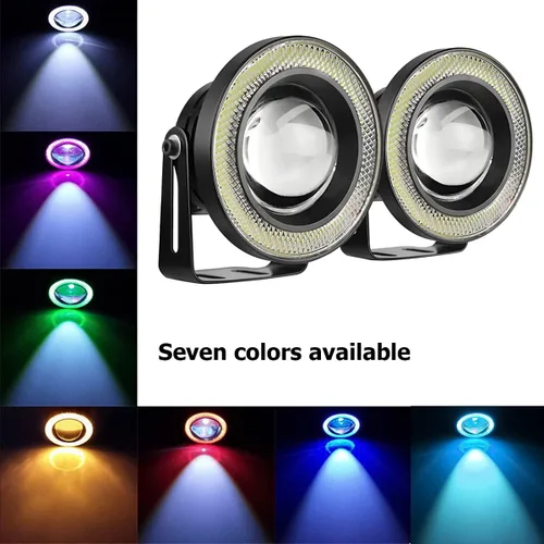 Miniatura 5 de 2 Luces Antiniebla de Ojo de Ángel para Automóvil, Lámpara LED COB Redonda de Alta Potencia Brillante con Aros de Ojo de Ángel de Halo Blanco Faro