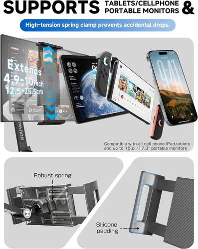Miniatura 7 de Soporte para tableta para iPad, soporte de monitor portátil para 15.6 pulgadas, 17.3 pulgadas Aluminum Alloy Foldable Arm Mount with 360° Swivel
