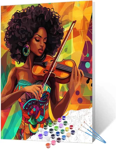 Miniatura 15 de Pintura de niña afro a la moda, kits de pintura por números, 16 x 20 pulgadas, lienzo de hojas tropicales, pintura al óleo para niños y adultos