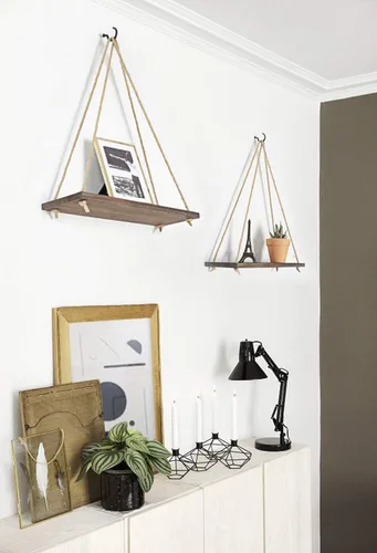 Miniatura 2 de Mkono – Estantería flotante de madera para colgar en la pared, estilo rústico, juego de 3 estantes de pared, organizador para el hogar, estanterías