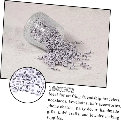 Miniatura 3 de 1000 cuentas cuadradas de acrílico blanco con números, cuentas de números del 0 al 9 para hacer joyas, collares, llaveros, pulseras