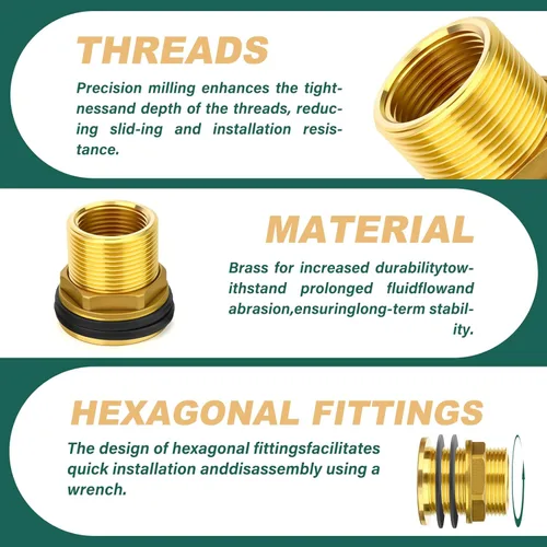 Miniatura 4 de Conector de tanque de agua de latón, 1-1/2 "NPT hembra 2" NPT macho, adaptador de tanque de mamparo, con anillo de goma, para torres de agua/varias