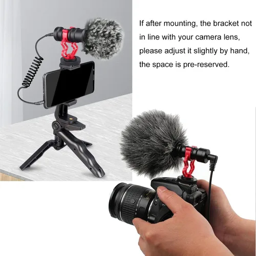 Miniatura 4 de Soporte de choque para micrófono de video externo LUORNG 2 piezas en cámara micrófono soporte de montaje con zapata fría de 1/4 pulgadas para RODE