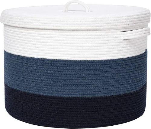 Miniatura 14 de Cesta de almacenamiento extra grande de 16" x 16" x 18" con tapa, cestas de almacenamiento de cuerda de algodón, canasta de lavandería, contenedor