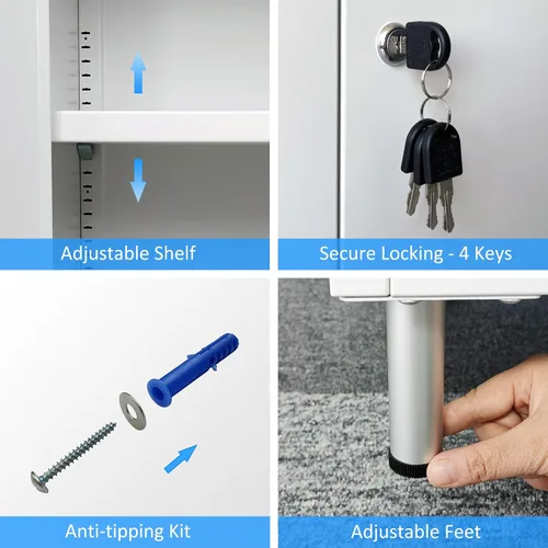 Miniatura 5 de JINGUR Armario de almacenamiento de metal con puertas de bloqueo y 2 estantes ajustables, armario de almacenamiento con cerradura para oficina