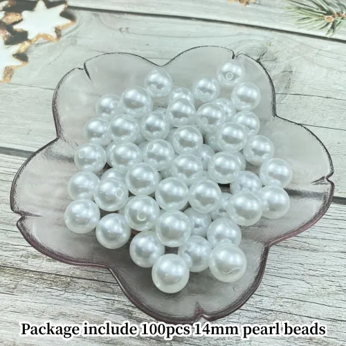 Miniatura 2 de 100 cuentas de perlas blancas de 0.555 pulgadas (0.551 in), cuentas redondas con agujeros para costura, manualidades, decoración, pulseras
