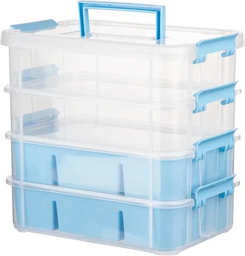 CraftGenes Organizador de almacenamiento de suministros de arte con 2 bandejas extraíbles, 4 capas de 10 cuartos de galón duraderos organizadores de