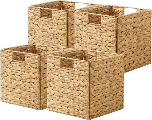 Miniatura 14 de StorageWorks Cestas de mimbre de 11 pulgadas, cubos de almacenamiento tejidos a mano con asas, cesta plegable de cuerda de papel para organizar