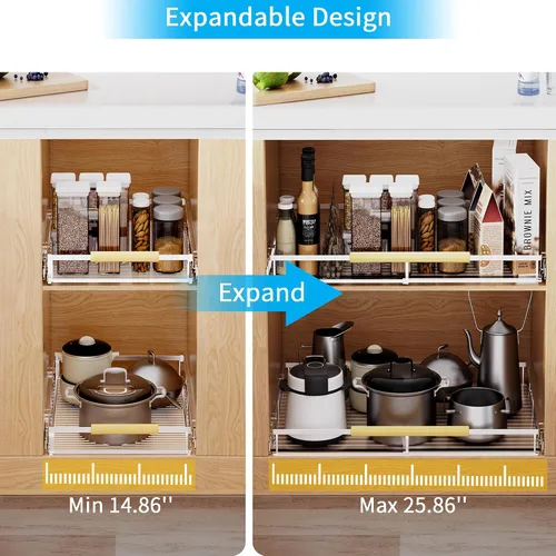 Miniatura 3 de Organizador de cajones extraíble expandible, ancho ajustable, estantes de almacenamiento deslizantes montados en la parte inferior para gabinetes