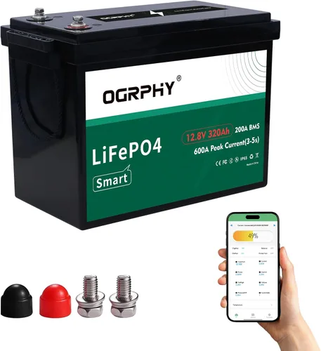 Miniatura 6 de OGRPHY Batería de 12V 100Ah LiFePO4, batería de litio de celdas de grado A de 1280Wh con BMS de 100A, hasta 5000+ ciclos profundos para RV, motor