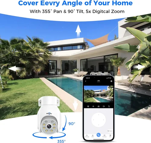 Miniatura 4 de Cámara de seguridad Hiseeu inalámbrica para exteriores, 5MP con visión nocturna a color, cámara de vigilancia WiFi 2.4&5G con giro e inclinación