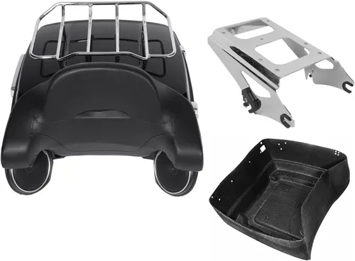 Miniatura 21 de TCMT Caja de maletero King para motocicleta con respaldo y montaje para dos personas, compatible con Harley 2009-2013 Touring Road Street Electra