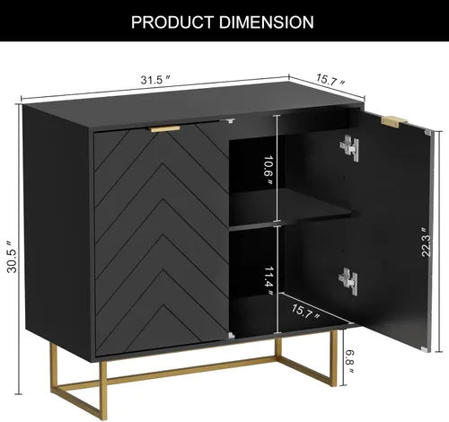 Miniatura 2 de Scurrty - Armario aparador de 80 cm en negro con almacenamiento, gabinete con puertas y estante ajustable para sala de estar y cocina
