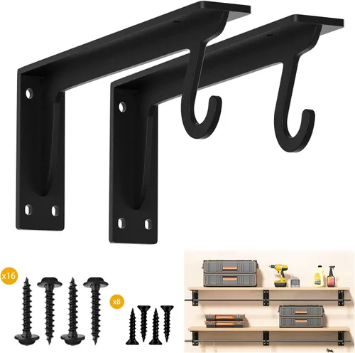 Miniatura 13 de Soportes para barra de armario, soporte resistente de 400 libras, soportes de estante de armario con soporte para barra para armario, baño y cocina