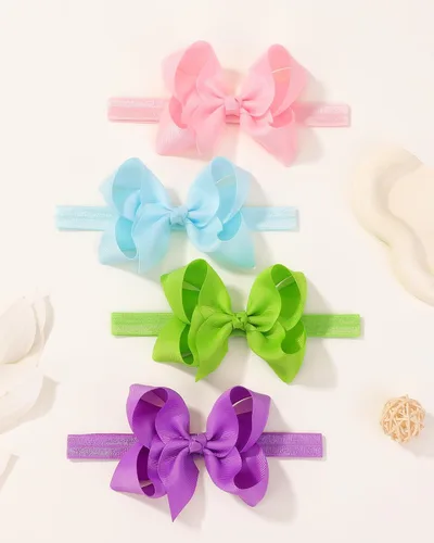 Miniatura 9 de jollybows 40 piezas Diademas con Lazos de Cinta Grosgrain para Bebés Niñas 4" Banda Elástica para el Cabello Accesorios para el Cabello para Bebés
