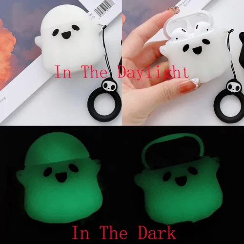 Miniatura 3 de Paquete de 2: funda fantasma 3D negra y blanca (brilla en la oscuridad) para Airpod Pro/Pro 2nd, funda linda de dibujos animados 3D para niños