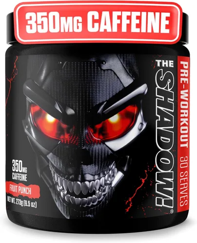 JNX SPORTS The Shadow! Preentreno de alto estímulo | 350mg de cafeína | Ponche de frutas 30 porciones | Energía eléctrica, enfoque mental y fuerza