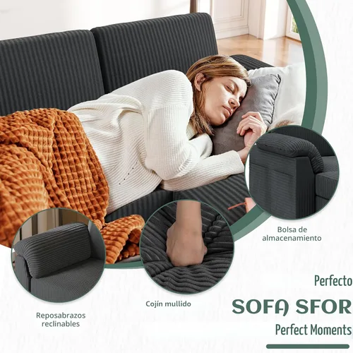 Miniatura 4 de Vongrasig Sofá Seccional Convertible, Sofá en Forma de L de 3 Asientos con Almohadas Removibles Tela de Pana Suave Sofá Pequeño de Mediados de Siglo
