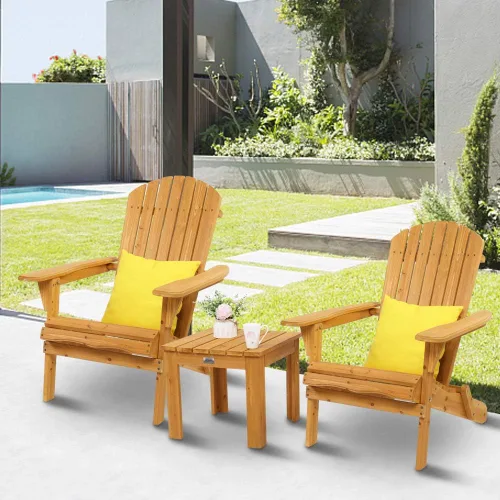 Miniatura 2 de VINGLI Juego de 2 sillas Adirondack plegables de madera y juego de mesa, diseño ergonómico para fogata, tumbona plegable para patio al aire libre