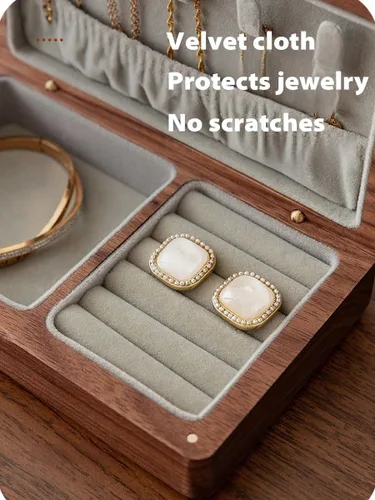 Miniatura 4 de Joyero de madera pequeño, joyero de madera de nogal delicado, regalo ideal para hombres y mujeres, organizador de joyas de viaje portátil
