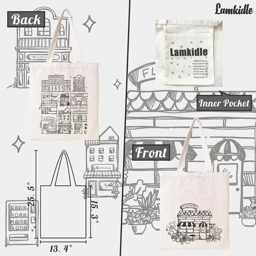 Miniatura 4 de Bolsa de lona de algodón para mujer, bolsa de regalo reutilizable, bolsa de hombro para compras, playa, bolsa de hombro