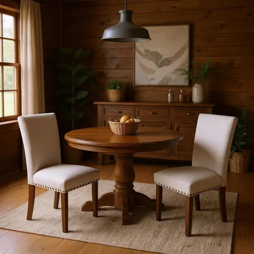 Miniatura 8 de Juego de 6 sillas de comedor tapizadas color beige - Sillas de cocina estilo granja con respaldo alto, patas de madera de caucho maciza, asiento
