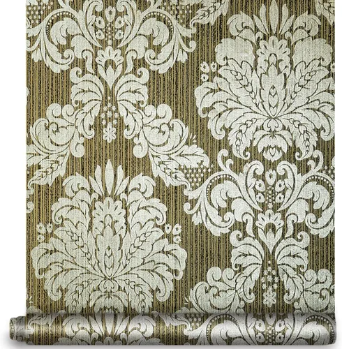 Papel tapiz de damasco para despegar y pegar, de vinilo color marrón/plateado, autoadhesivo para muebles, papel decorativo para decoración del