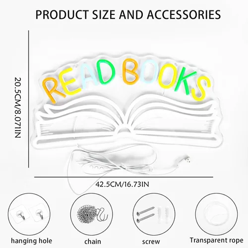 Miniatura 7 de Read Books - Letrero de neón para decoración de pared, libro de lectura regulable LED, letrero de luz de neón para arte, positivo, dormitorio