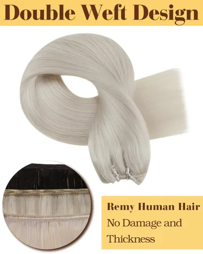 Miniatura 2 de Hetto - Extensiones de cabello humano de trama color rubio platino, 12 pulgadas, 2.47 onzas, #60 Coser en trama, volumen natural diario, suave