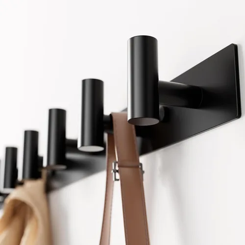 GWAAZXGZ Perchero negro montado en la pared, 5 clavijas en forma de T para sombreros, bolsas y toallas, riel de metal resistente para entrada, baño,