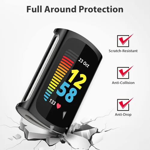 Miniatura 4 de Paquete de 3 protectores de pantalla para Fitbit Charge 6/5, funda protectora de poliuretano termoplástico (Negro)
