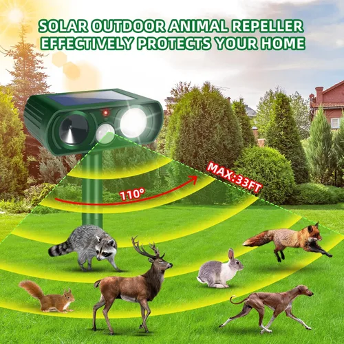 Miniatura 2 de Repelente solar de animales, paquete de 4 repelentes ultrasónicos de animales al aire libre con sensor de movimiento y luz intermitente