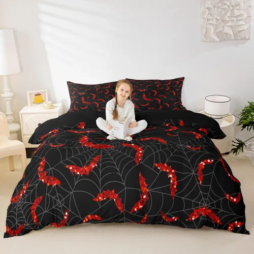 Miniatura 21 de Lindo juego de funda de edredón de fantasma, tamaño individual para niños y niñas, juego de ropa de cama de calabaza y calavera de azúcar, funda