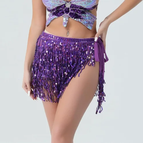 Miniatura 6 de Sequin Belly Dance Hip Scarf Women Girls Sparkly Carnival Festival Party Costumes Outfit Space Cowgirl
