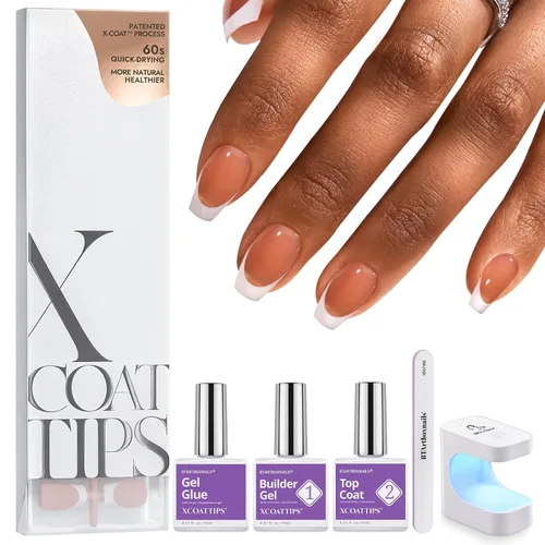 Miniatura 8 de BTArtboxnails XCOATTIPS - Uñas a presión, puntas cortas de almendra con gel de uñas, dúo protector francés, lámpara de uñas, gel suave todo en uno