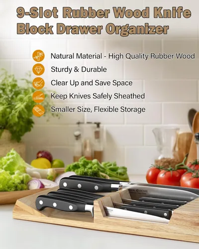 Miniatura 6 de Cook N Home Organizador de bloques de cuchillos en el cajón, 9 ranuras para cuchillos de cocina, almacenamiento de cajones, capacidad para hasta 9