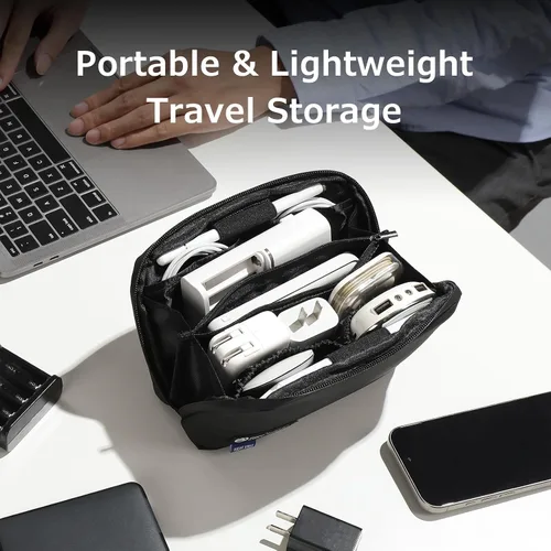 Miniatura 7 de RIGHT AWAY Bolsa de viaje para tecnología de viaje, funda impermeable para cables, organizador de electrónica, bolsa de almacenamiento para Negro