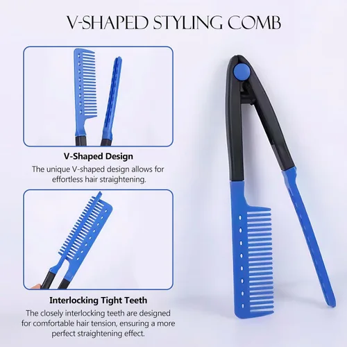 Miniatura 3 de Juego de 2 peines alisadores de cabello, peine de hierro plano para hermosos tresses, alisador con agarre firme, ideal para cabello anudado