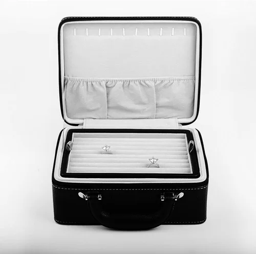 Miniatura 3 de Oirlv Joyero de viaje de cuero negro Caja de almacenamiento de joyería