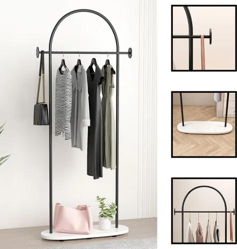 Miniatura 6 de Perchero de ropa negro, perchero moderno con estante, perchero independiente resistente, soporte de metal con ganchos para oficina boutique