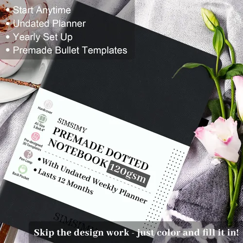 Miniatura 2 de Cuaderno de Diario Punteado Prefabricado con Plantillas de Viñetas, Diario de Puntillado en Rejilla de Puntos Prefabricado con Planificador Semanal