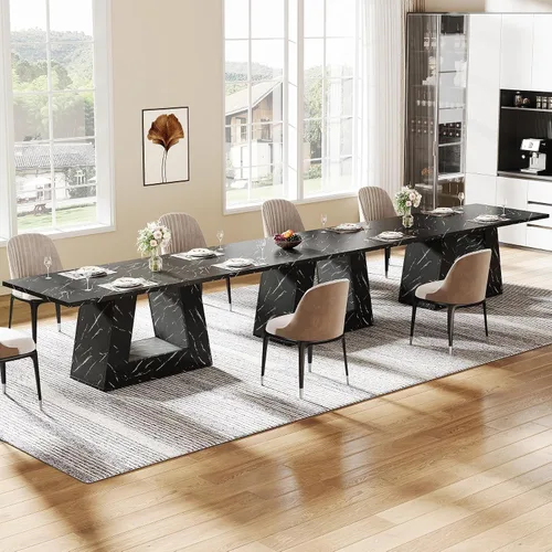 Miniatura 9 de Mesa de comedor Tribesigns para 4 a 6 personas, mesa rectangular de 63" para comedor, mesa moderna de madera con falso mármol para cenas con base