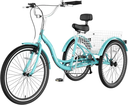 Miniatura 12 de Slsy Triciclo para adultos de 7 velocidades, 20/24/26 pulgadas, bicicleta de 3 ruedas para adultos con cesta de compras grande, capacidad de 350