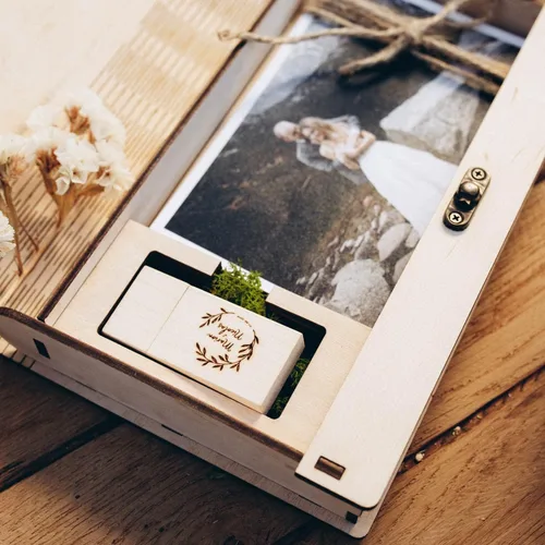 Miniatura 4 de Caja de fotos de boda para impresiones, caja de memoria de madera para fotos y unidad flash USB 3.0 (opcional), caja de regalo personalizada