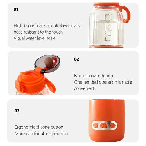 Miniatura 7 de Calentador de botellas portátil de 8.5 fl oz, calentador de leche, temperatura constante, recargable, calentador de botellas, taza de viaje