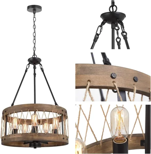 Miniatura 6 de Candelabros de granja para comedor, lámpara rústica de 5 luces para comedor, lámpara de comedor sobre mesa, candelabros de madera, lámpara colgante