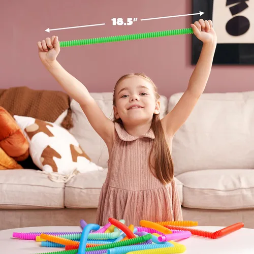 Miniatura 4 de JOYIN Paquete de 18 Pop Tubes, Juguetes Sensoriales (Pequeños) Juguetes Fidget Recuerdos de Fiesta - 9 Colores, Aprendizaje Creativo y Diversión